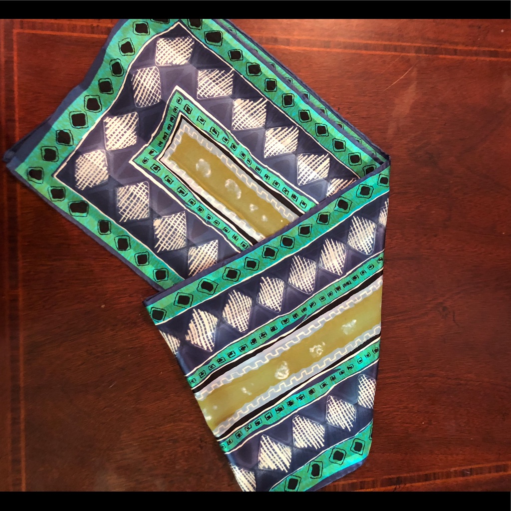 GreenNavy Print Silk Scarf